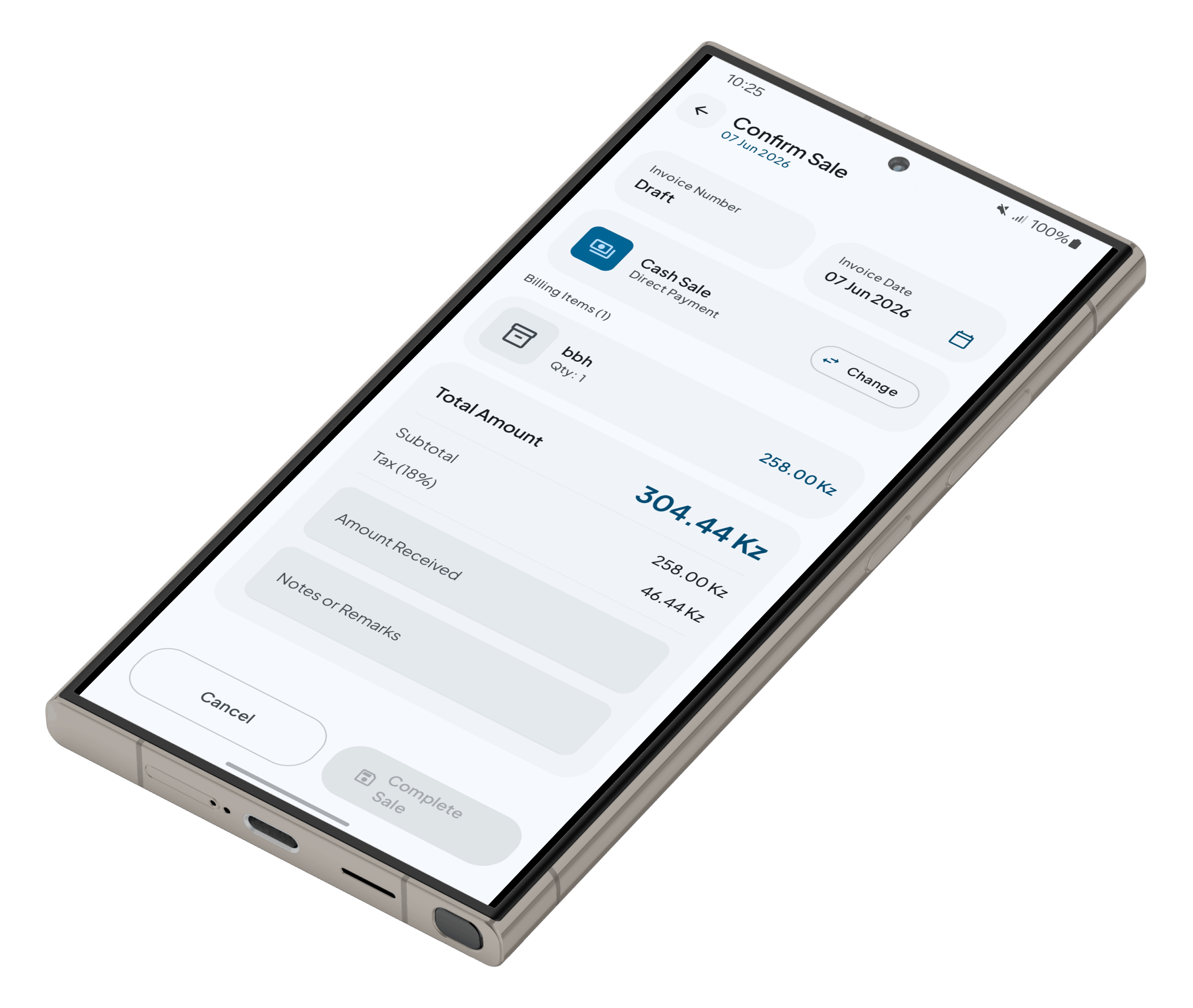 BiasharaMkononi POS app running on a phone